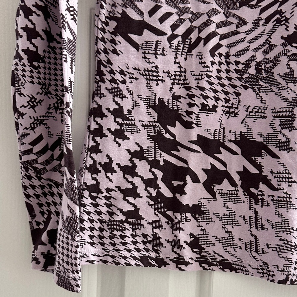 Anthropologie Maeve Purple Houndstooth Long Sleeve Turtleneck Top NWT Women’s M - Picture 3 of 11